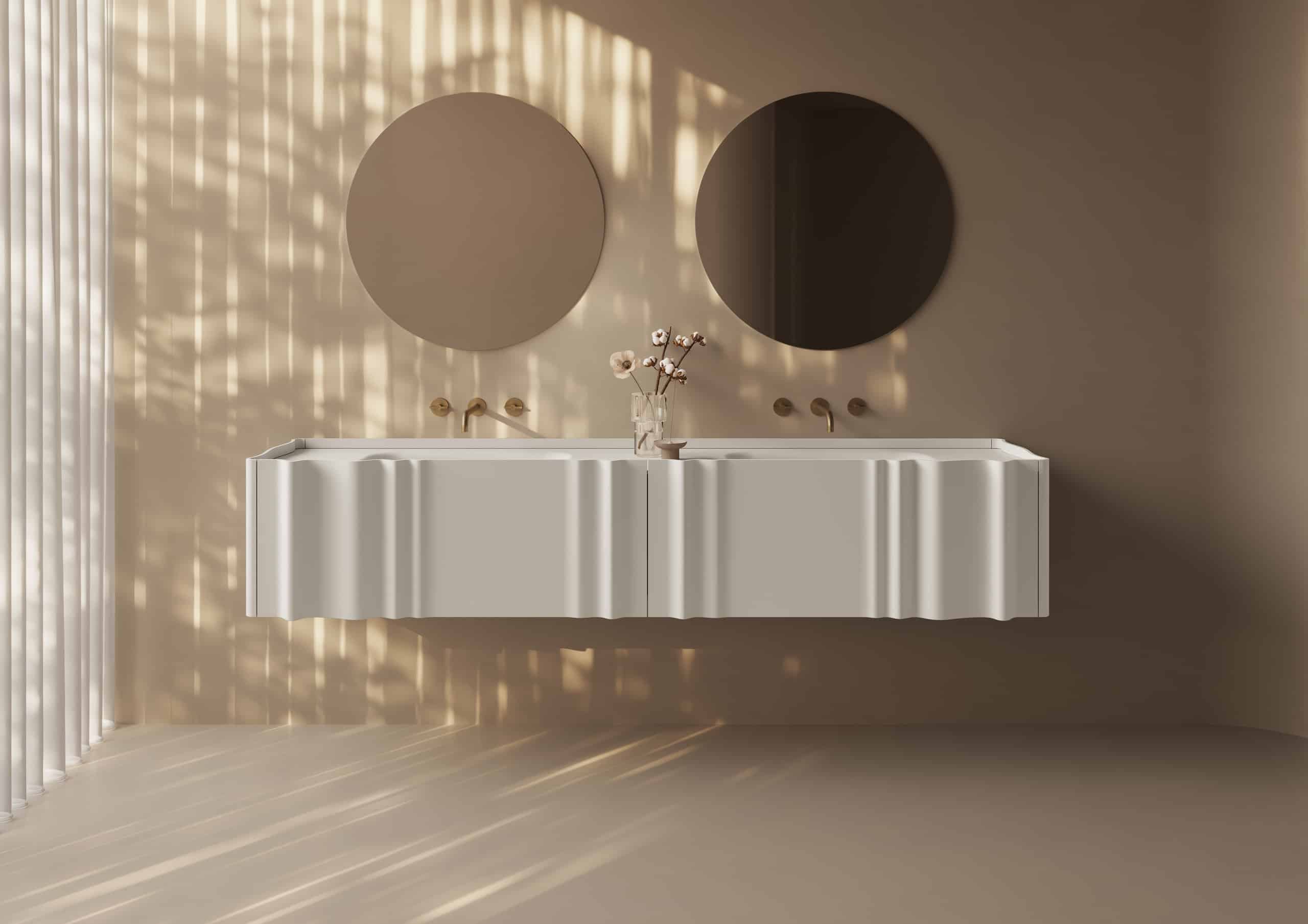 Bathroom double vanity with round mirrors