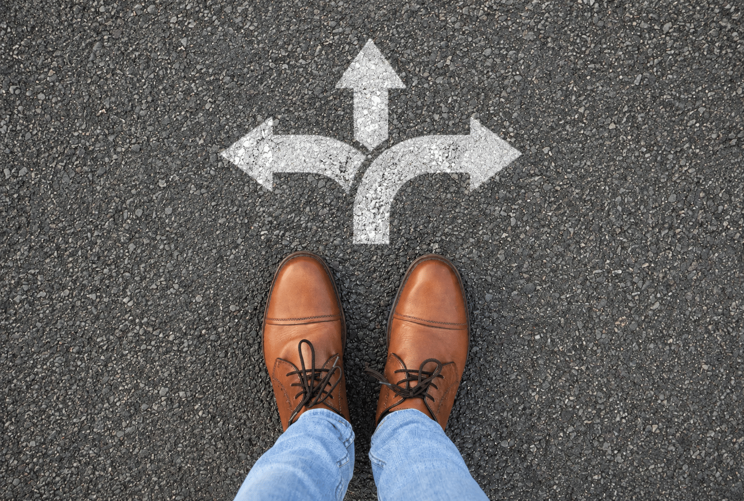 Arrows on the ground pointing to different career paths