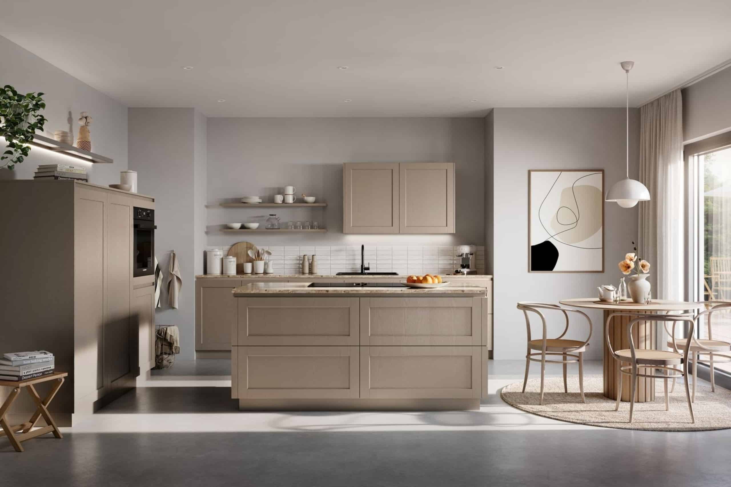 Modern home kitchen with dining area
