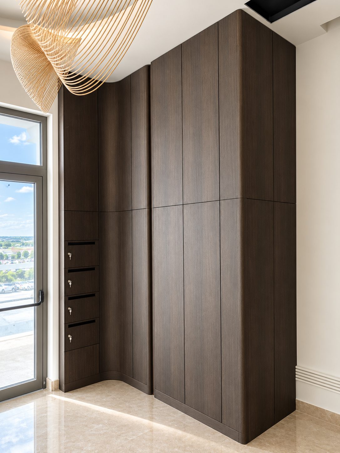 Bespoke letter boxes inside an apartment block, manufactured by JoinwellFXB