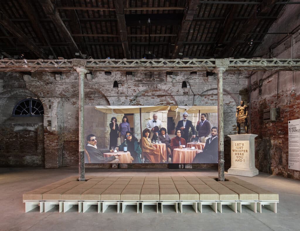 Malta’s pavilion at the Arsenale, Venice, with the central seating area and installations